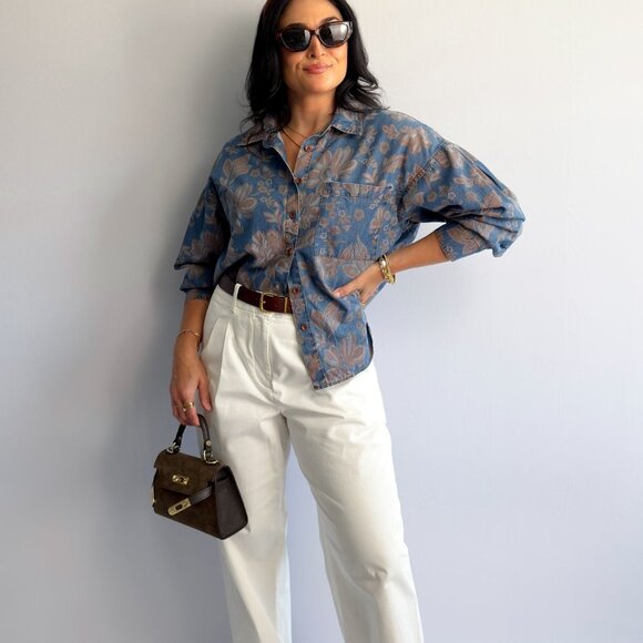 Women’s Denim Button-Down Shirt – Blue Floral - Picture 10 of 10